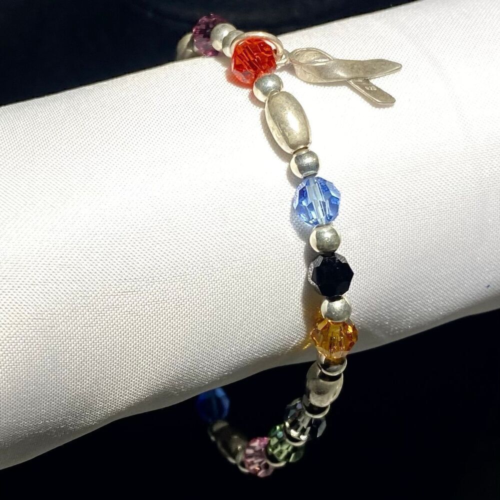 WM# Sterling 925 Silver & multi colored crystal bracelet